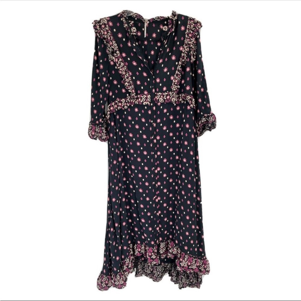 Free People Calico Skies Black Floral Ruffle Dress